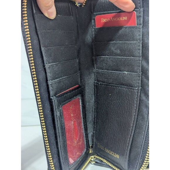 Enzo Angiolini Women's Black Leather Two Compartment Zip Close Wristlet Wallet - Picture 3 of 8